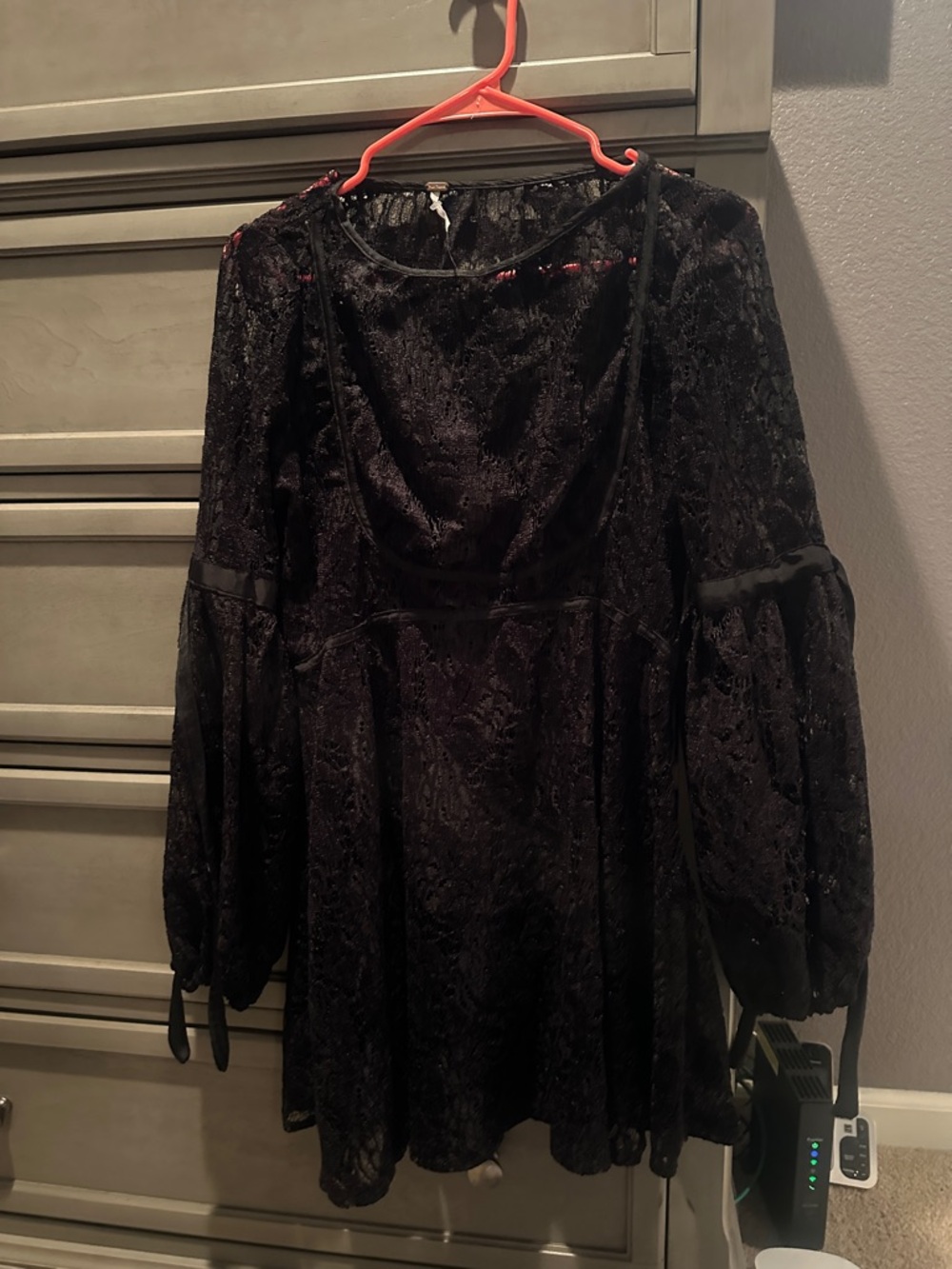 Free People Small Black Lace Long-Sleeve Babydoll Dress Sheer
